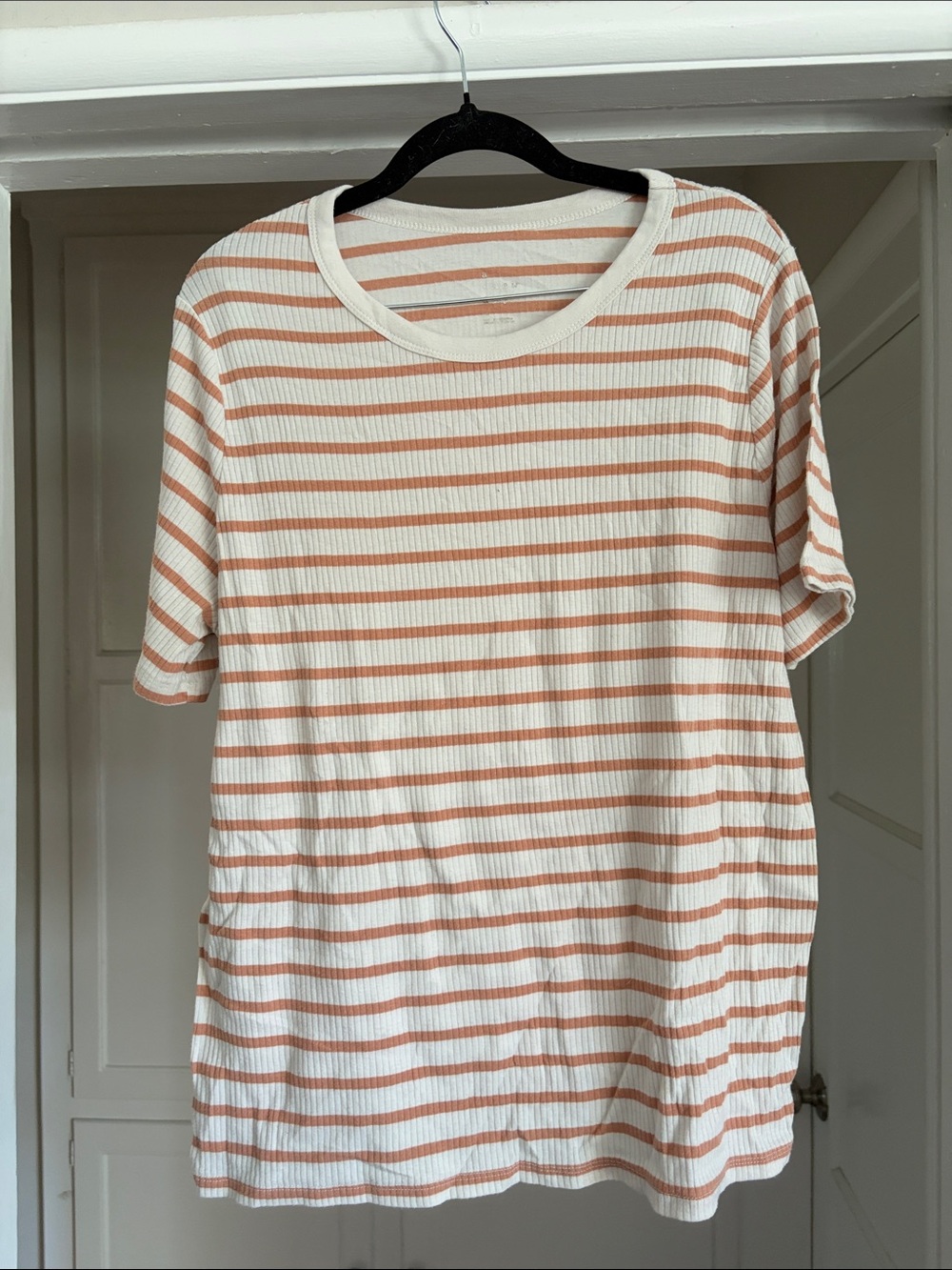a new day Cream and Peach Striped Short Sleeve Tee